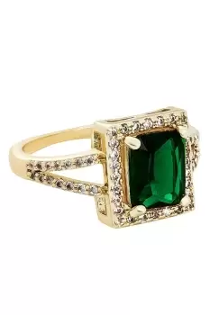 Gold Plated Emerald Cubic Zirconia Cocktail Ring