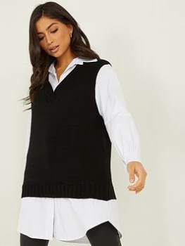 Quiz Black Knitted Tunic Top - S