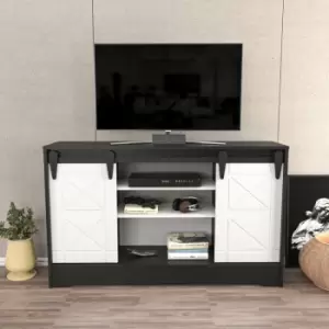 Decorotika - Nisay 140 Cm Wide Decorative tv Stand, tv Console, tv Unit With Open Shelves, Cabinet And For Living Room, Hallway - Dark Grey And White