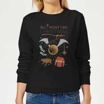 Harry Potter All I Want Womens Christmas Sweatshirt - Black - XS