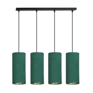 Bente Black Bar Pendant Ceiling Light with Green Fabric Shades, 4x E14