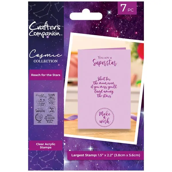 Crafter's Companion A6 Clear Stamp Set Cosmic Reach For The Stars Sentiments Set of 7