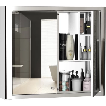 Kleankin - Wall Mounted Bathrooom Mirror Cabinet w/ Double Door Shelves Storage