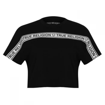 True Religion Cropped Tape T Shirt - Onyx 1001