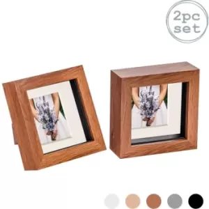 3D Box Photo Frames - 4 x 4' with 2 x 2' Mount - Dark Wood/Ivory - Pack of 2 - Nicola Spring