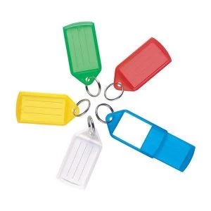 5 Star Facilities Sliding Key Fob Coloured Medium Label Area 38x22mm 25mm Ring Assorted Pack of 10