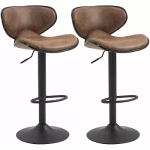 HOMCOM Bar Stool Set of 2 Microfiber Cloth Adjustable Height Armless Chairs