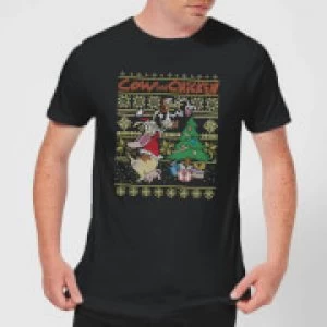 Cow and Chicken Cow And Chicken Pattern Mens Christmas T-Shirt - Black