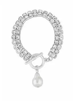 Mood Silver Crystal Diamante Pearl Charm T Bar Bracelet