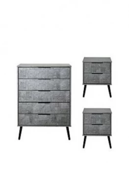 Swift Berlin Ready Assembled 3 Piece Package - 5 Drawer Chest And 2 Bedside Chests