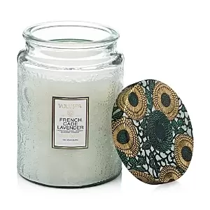 Voluspa Japonica French Cade & Lavender Large Embossed Glass Candle 16 oz.