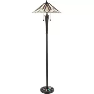 1.6m Tiffany Twin Floor Lamp Black Stem & Retro Stained Glass Shade i00003