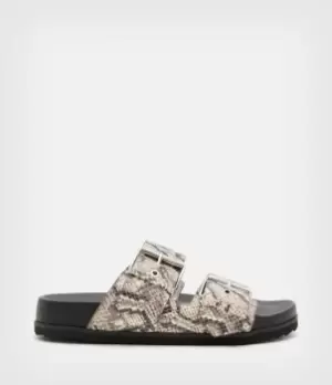 AllSaints Womens Womens Leather Snakeskin Print Sian Snake Sandals, Grey and Brown, Size: UK 4/ US 7/ EU 37, Grey/Brown