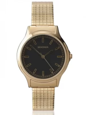Sekonda Mens Gold Tone Black Dial Expandable Bracelet Watch 3141B
