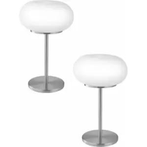 2 pack Table Lamp Colour Satin Nickel Shade White Glass Opal Matt E27 2x60W