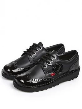 Kickers Kick Lo Brogue Leather Flat Shoe - Black, Size 4, Women