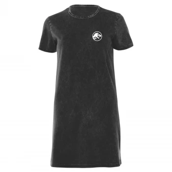 Jurassic Park White Womens T-Shirt Dress - Black Acid Wash - L - Black Acid Wash