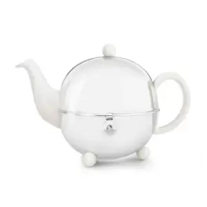 Bredemeijer Teapot Cosy Design Stoneware Cream White Body 0.9L With Polished Steel Casing