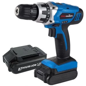 Pro-Craft 18V Li-Ion Cordless Drill with 2 Battery Packs
