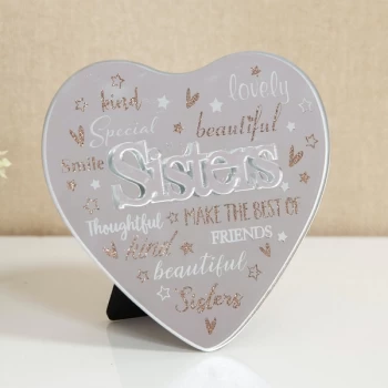 Mirror Heart Plaque with 3D Title - Sisters
