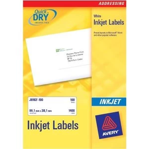 Avery Quick DRY Addressing Labels Inkjet 14 per Sheet 99.1x38.1mm White 1400 Labels