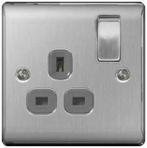 BG Single Switched Socket - Stainless Steel