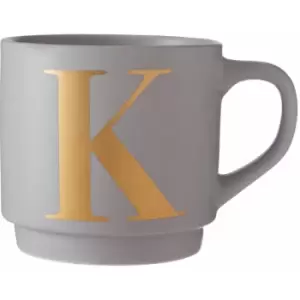 Grey K Letter Mug Ceramic Coffee Mug Tea Cup Modern Cappuccino Cups With Grey Finish And Curved Handle 450 ML w13 x d9 x h9cm - Premier Housewares