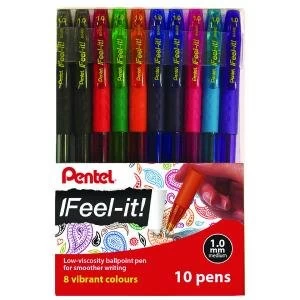 Pentel Feel-it Ballpoint Pen Medium Assorted Pack of 10 YBX49010-M