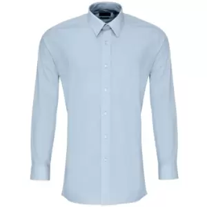Premier Mens Long Sleeve Fitted Poplin Work Shirt (17) (Light Blue)