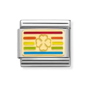 Nomination Classic Gold Rainbow Flag Four Leaf Clover Charm