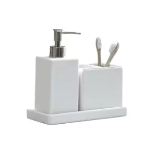 DKNY White Tile Lotion Dispenser, Toothbrush Holder & Tray