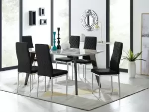 Andria Marble Effect Dining Table With Black Legs & 6 Milan Velvet Chrome Leg Chairs