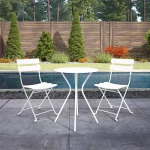 Bistro Set with Round Table and 2 Folding Chairs, white