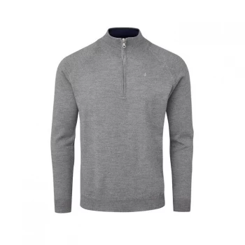 Oscar Jacobson Pin Merino Zip Neck Sweater - Dark Grey