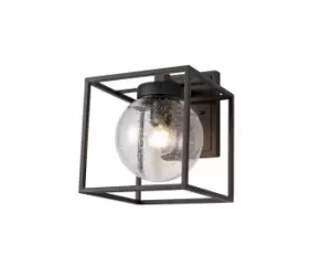 Down Wall Lamp, 1 x E27, IP54, Anthracite, Clear Seeded Glass