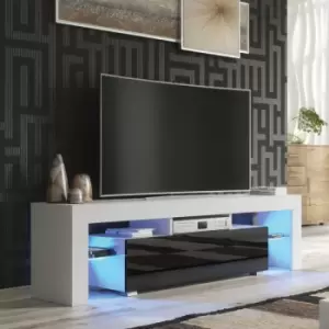 Creative Furniture - tv Unit 160cm Sideboard Cabinet Cupboard tv Stand Living Room High Gloss Doors - White & Black - White & Black