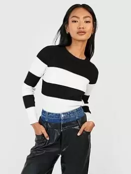 Boohoo Stripe Jumper - Black, Size L, Women