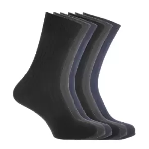 FLOSO Mens Ribbed 100% Cotton Socks (6 Pairs) (6-11 UK) (Black/Navy/Charcoal)