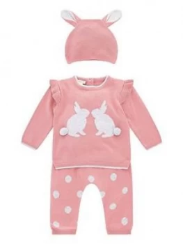 Monsoon Baby Girls Bunny Knit Set with Hat - Pink, Size 9-12 Months