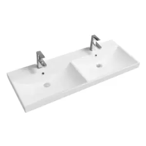Limoge Thick-edge Ceramic 120.5Cm Double Inset Basin With Scooped Full Bowl