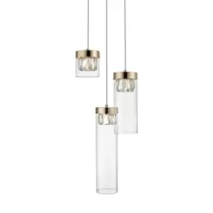 Gem Crystal Cluster Pendant Ceiling Light, French Gold, Clear, 3x G9