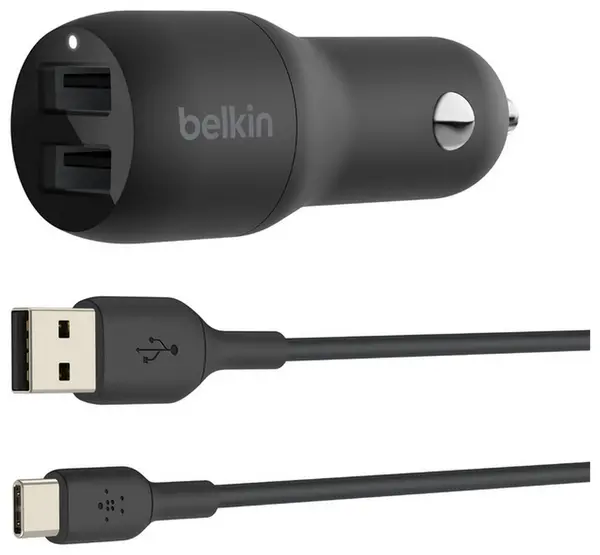 Belkin Boost Charge Dual USB-A Car Charger 24W + USB-A to USB-C Cable CCE001bt1MBK