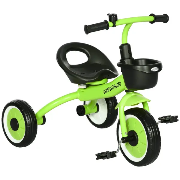 AIYAPLAY Kids Trike, Tricycle with Adjustable Seat Basket, for Ages 2-5 Years Green