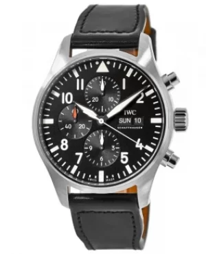 IWC Pilot's Chronograph Black Chronograph Day-Date Leather Strap Mens Watch IW377709 IW377709