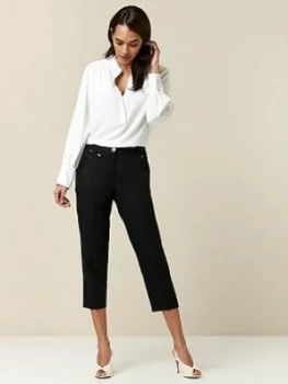 Wallis Petite Cotton Crop Trousers - Black, Size 8, Women