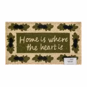 Home Is Where The Heart Is Coir Doormat - Green - Homescapes