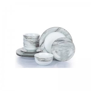 Waterside 12 Piece Marble and Gold Dinner Set