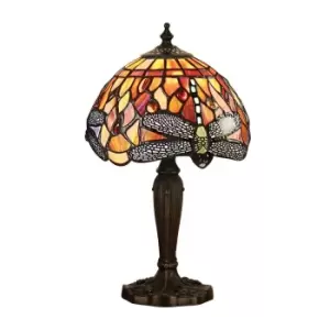 Dragonfly 1 Light Table Lamp Dark Bronze, Red, Tiffany Style Glass, E14