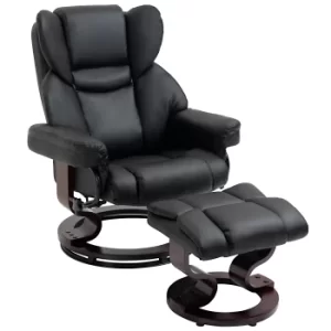 HOMCOM PU Leather Padded Manual Reclining Armchair with Footstool Black