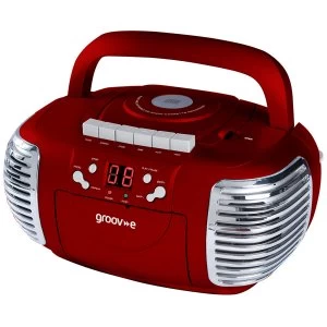 Groov-e Retro Boombox Portable CD & Cassette Player with Radio - Red
